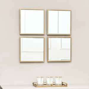 Gold Square Mirrors - 4 Piece Set