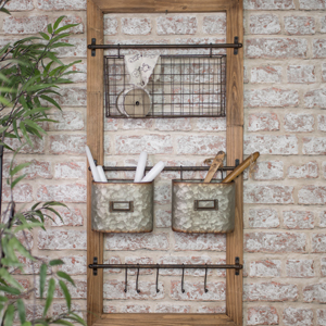 Rustic Wall Shelf with Baskets and Hooks