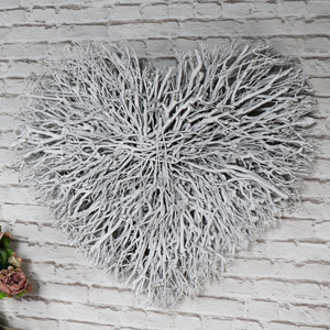 Large White Washed Twig Heart Wall Art