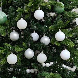 Set of 10 Mixed Glitter White and Silver Baubles - 6cm Set of 10 Mixed Glitter White and Silver Baubles - 6cm