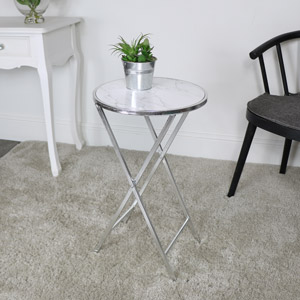 Silver & White Marble Side Table 