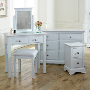 Grey Bedroom Furniture, Large Chest of Drawers, Dressing Table Set & Bedside Table - Davenport Grey Range