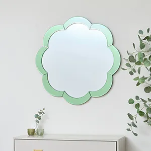Large Scalloped Green Glass Wall Mirror 81cm x 81cm