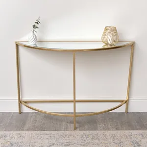 Large Half Moon Gold Mirrored Console Table