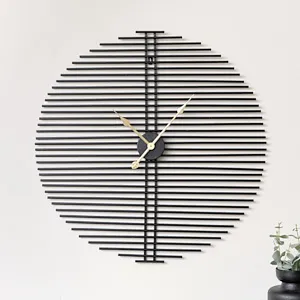 Large Black & Gold Line Detailed Wall Clock 80cm x 80cm