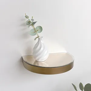 Curved Champagne With Gold Edge Mirrored Floating Wall Shelf