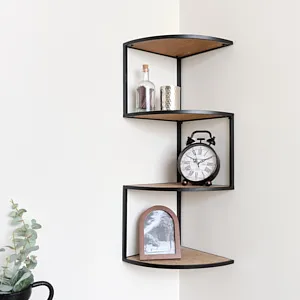 Black & Wooden 4 Tier Corner Wall Shelf