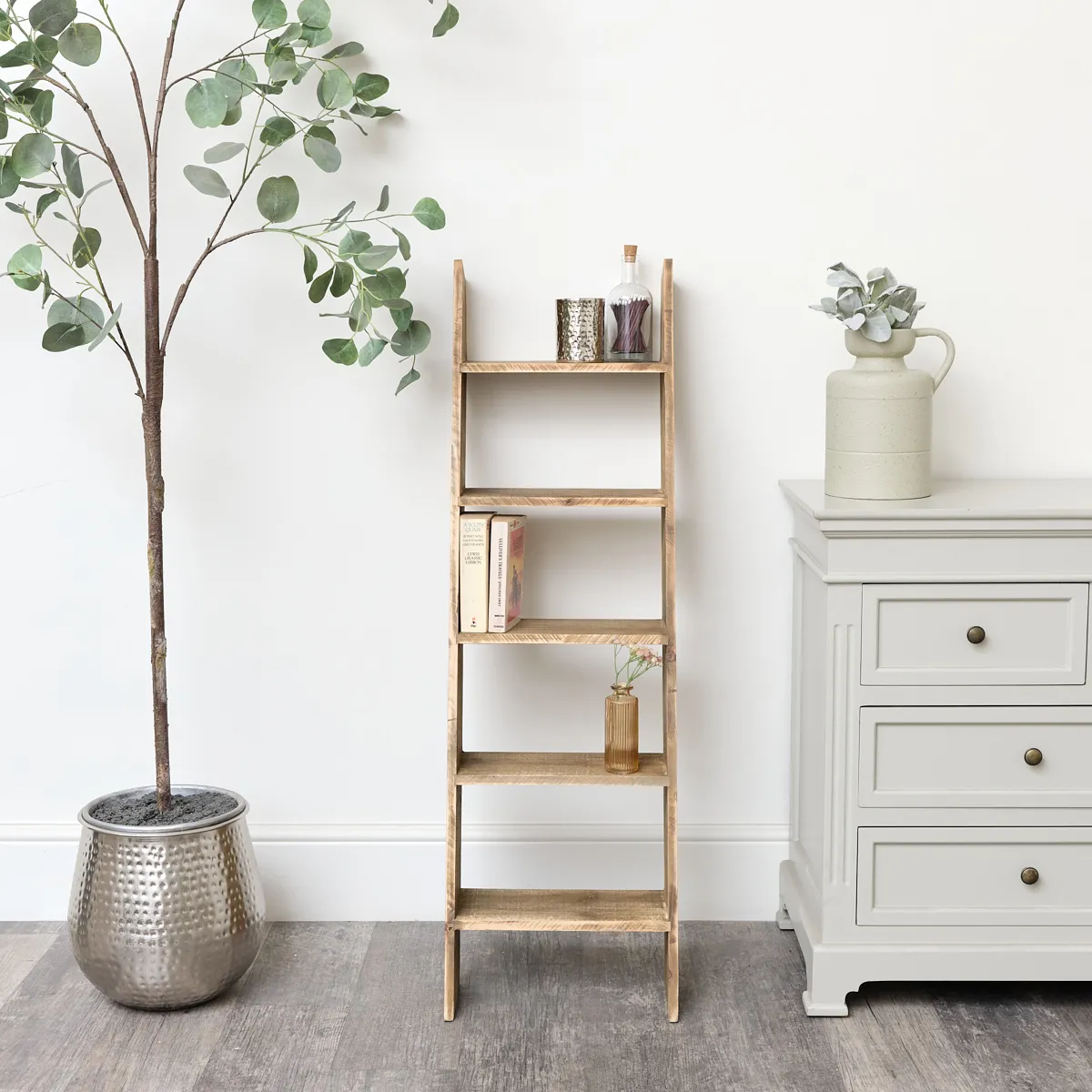 Large Rustic Wooden Ladder Shelf - 120cm
