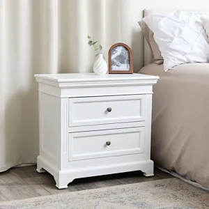 Large White Two Drawer Bedside Table - Daventry White Range 