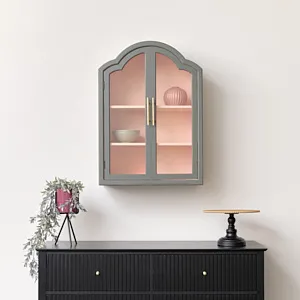 Arched Sage Green & Peach Wall Cabinet 79cm x 57cm