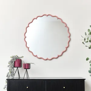 Dark Peach Scalloped Frame Round Wall Mirror - 80cm x 80cm