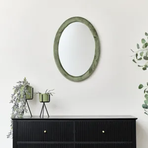Green Oval Velvet Framed Wall Mirror 50cm x 70cm