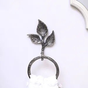 Antique Silver Leaf Detail Textured Towel Ring Holder