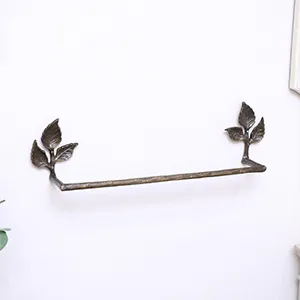 Antique Brass Leaf Detail Textured Towel Rail 62cm