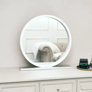 Round White & Silver Freestanding Table Top Mirror