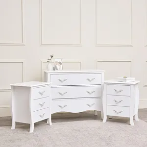 Large 3 Drawer Chest of Drawers & Pair of Bedside Tables - Elizabeth White Range
