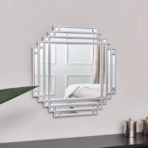 Square Silver Art Deco Fan Wall Mirror 55cm x 55cm 