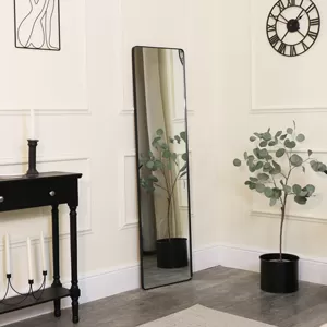 Tall Brushed Black Thin Framed Wall Mirror / Leaner Mirror 42cm x 156cm