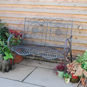 Antiqued Black Metal Garden Bench