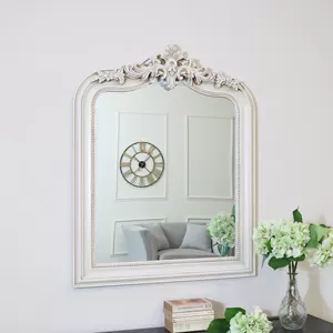 Ornate Arched Antiqued Ivory Wall Mirror 80cm x 100cm