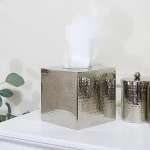 Hammered Silver Metal Tissue Box