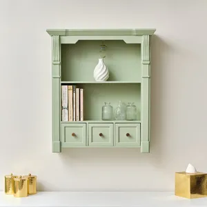 Sage Green Wooden Wall Shelf Unit with Drawers