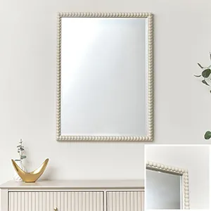Rectangle Pale Taupe Bobbin Bobble Wall Mirror 62cm x 82cm