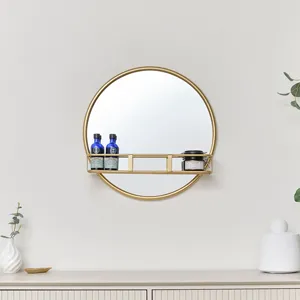 Round Gold Mirror With Shelf - 50cm x 50cm